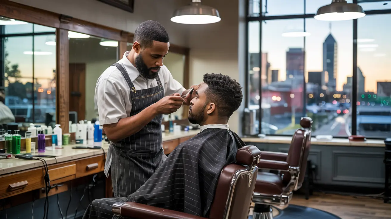 Barber giving a precision business haircut in Indianapolis