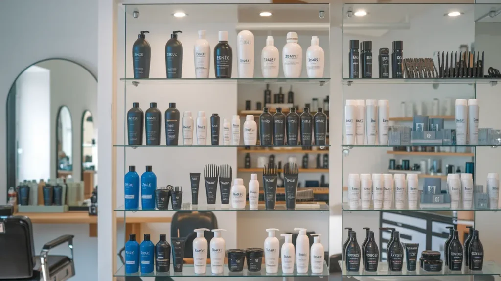 Professional hair care product selection at Basil Beauty and Barber Shop Indianapolis