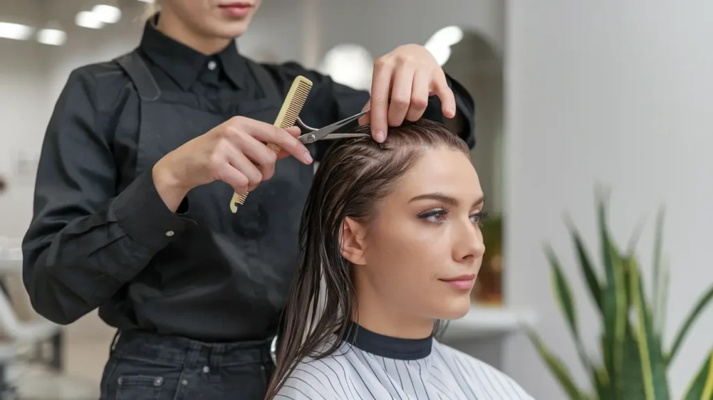 Professional hair maintenance demonstration at Basil Beauty and Barber Shop Indianapolis