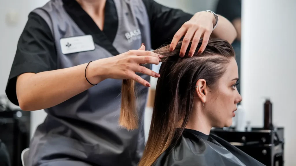 Professional hair care maintenance demonstration at Indianapolis salon