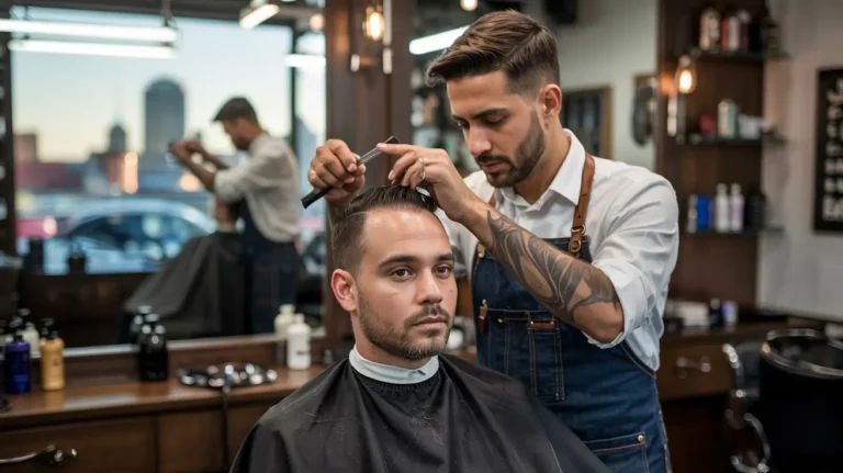 Expert barber in Indianapolis performing precision hair loss treatment