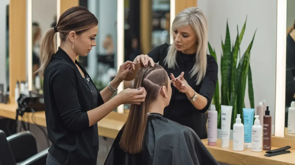 Natural hair consultation process at Basil Beauty and Barber Shop Indianapolis