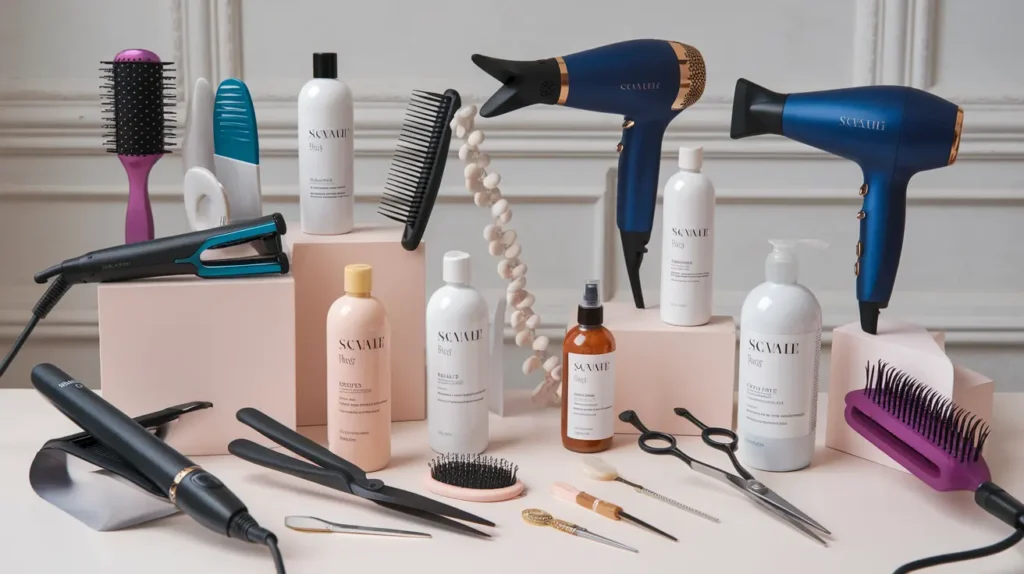 Professional hair styling products and tools at Basil Beauty and Barber Shop Indianapolis