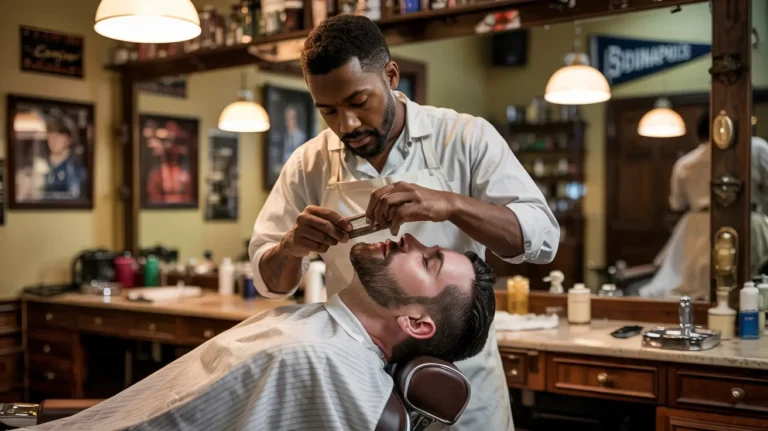 Professional straight razor shave at a classic barbershop in Indianapolis