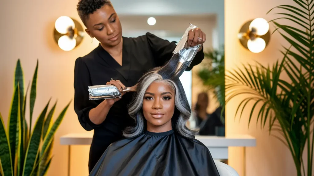 Professional gray blending techniques at Indianapolis hair salon