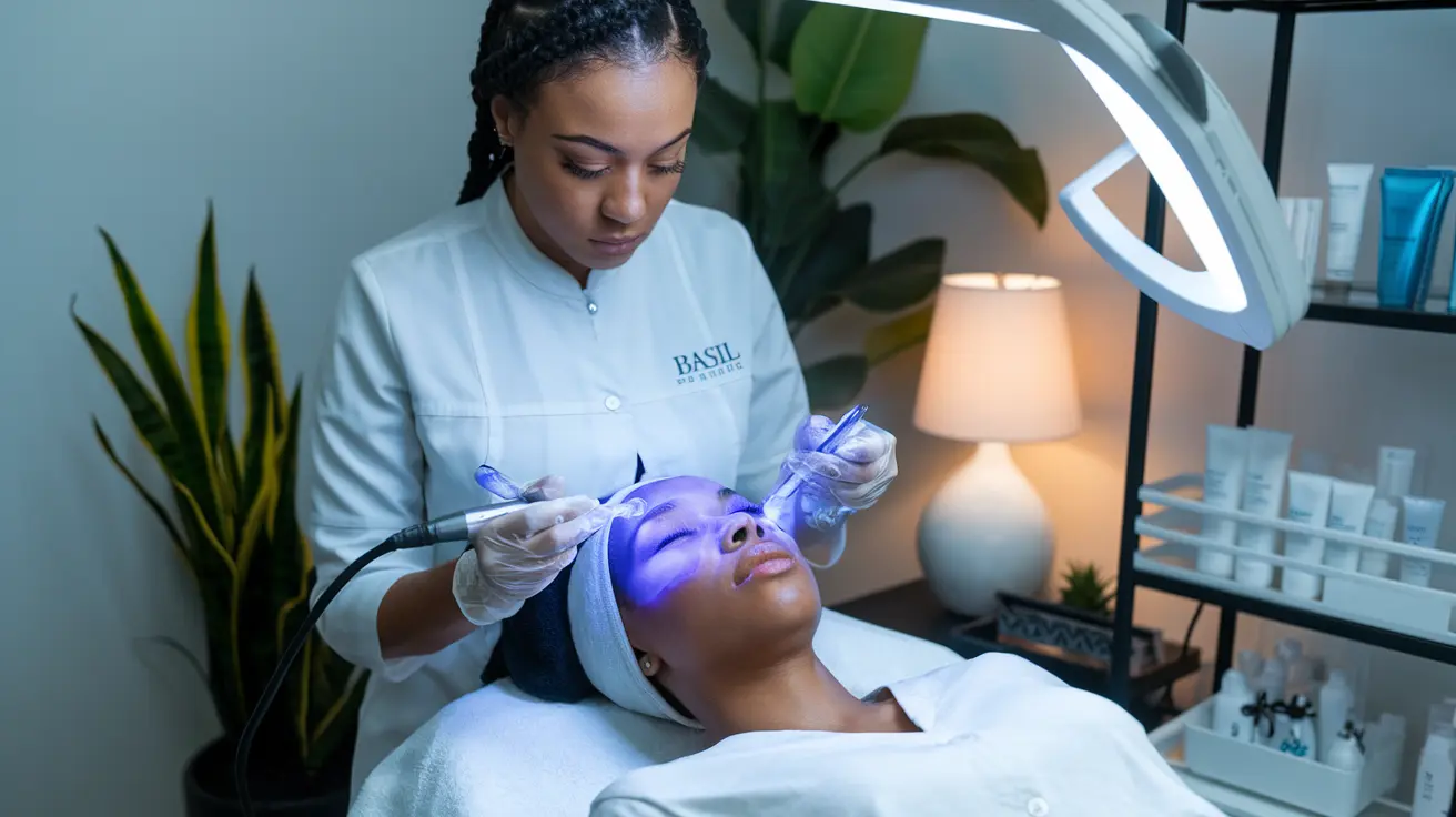 Medical grade facial treatment being performed at Basil Beauty and Barber Shop in Indianapolis